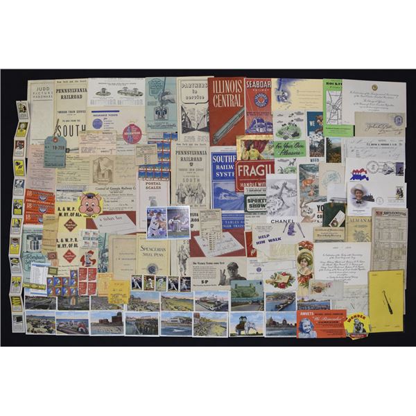 Railroad & Railroad Advertising Ephemera Collection of Cards, Pamphlets & Letters, 1889 to 1990s