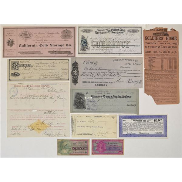 California, Nevada, New Jersey, Dakota Territory. Ephemera, Checks, Stock Certificate, Drafts & Exch