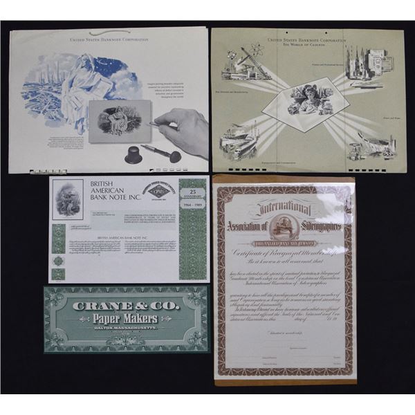 Canada & U.S., Security Printer Documents, Signs, Certificates and Vignettes,  ca.1940s to 1980s.