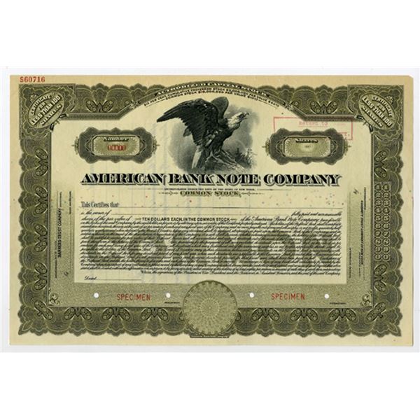 NY. American Bank Note Co., 1910-1930 Specimen Stock Certificate
