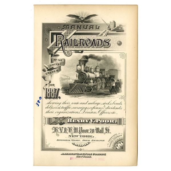 NY. American Bank Note Printed Intaglio Title Page for "Poor's Manual of the Railroads of the United