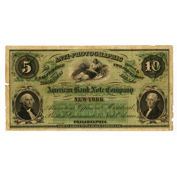 NY. American Bank Note Co., Proof, Anti-Photographic Advertising Note, 1857.