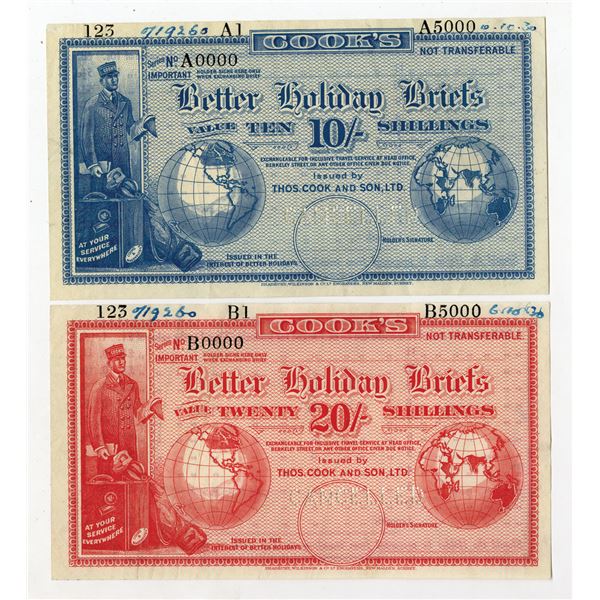 U.K., Cook's Better Holiday Briefs, 1930, Specimen Banknote Pair.