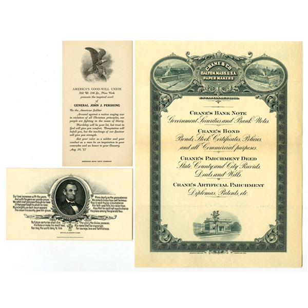 NY. IL., ABNC. and Western Bank Note Co., Advertising  Broadside for Crane & Co., Paper Makers, and 