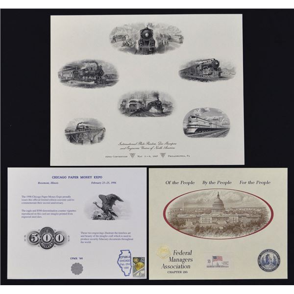 Security Printer Souvenir Card and Vignette Intaglio Engraved Prints, 1987 to 1996.