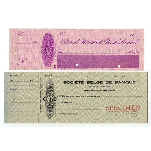 Waterlow Specimen Check Pair from Belgium and England, ND (ca.1900 to 1920s).