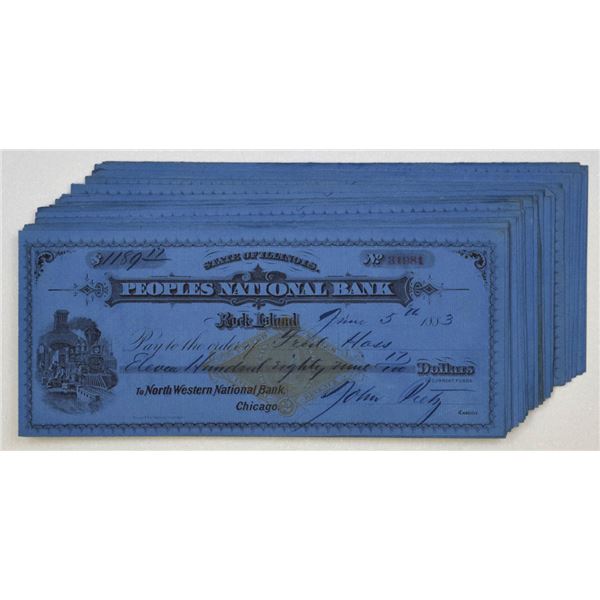 IL. WBNC Engraved Peoples National Bank, 1882 to 1883, I/C Draft Group, all with Imprinted Revenues 