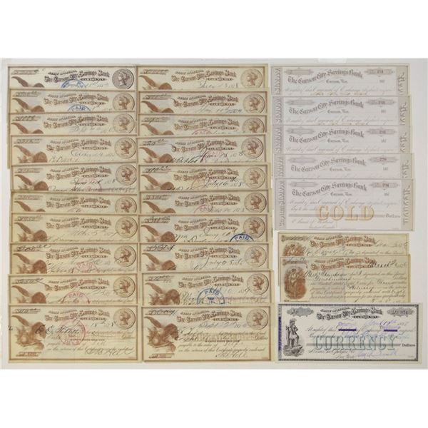 NV. Carson City Savings Bank, 1876 to 1878, Check, Draft & Exchange Assortment.