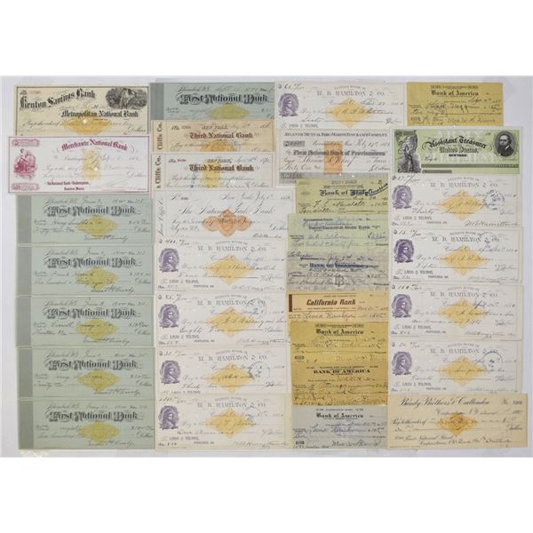 U.S. Imprinted Revenue Check and Draft Assortment, ca.1870s to 1930s.