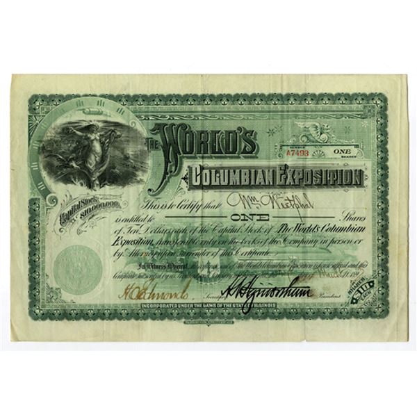 IL. World's Columbian Exposition, 1897, I/U Stock Certificate.