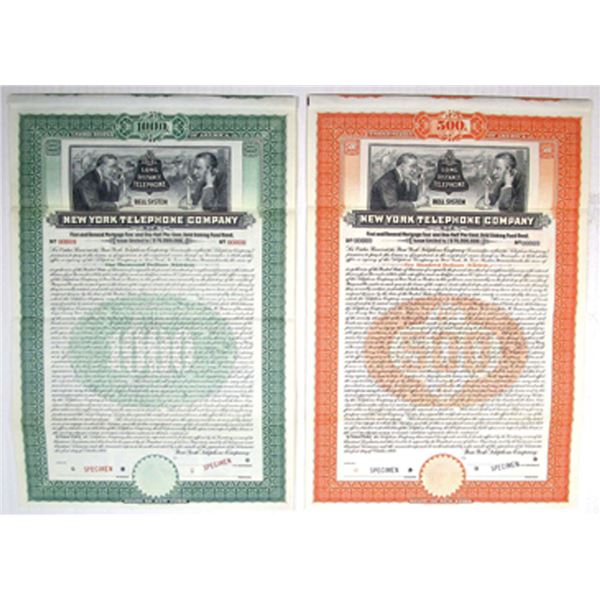 NY. New York Telephone Co., 1909, Specimen Gold Coupon Bond Pair