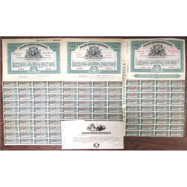 Chile. Caja de Credito Hipotecario, ND (1900s), Specimen Bond Trio & Progress Proof