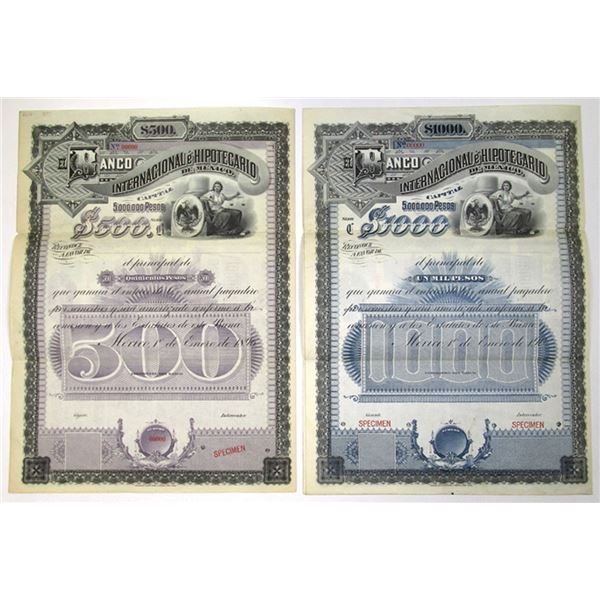 Mexico. Banco Internacional e Hipotecario de Mexico, 1896 and 1904, Specimen Bond Pair.