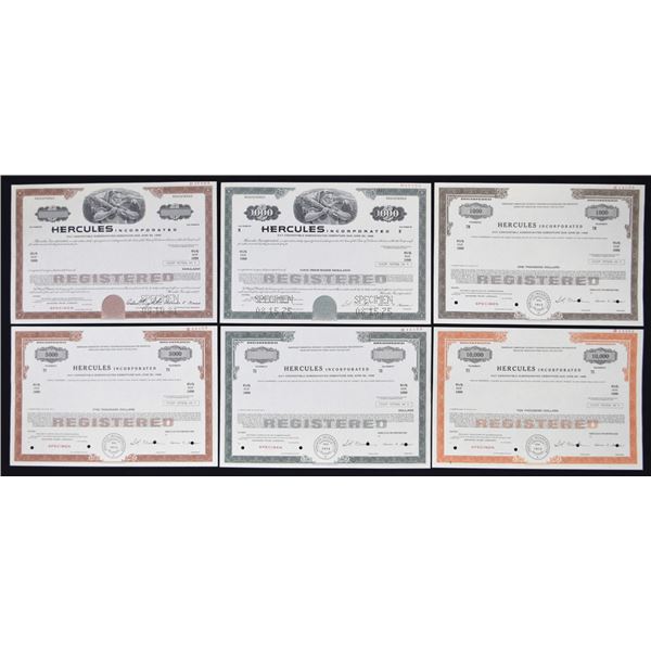 DE. Hercules Inc., 1974, 6 1/2% Due 1999, Specimen Registered Bond Assortment.