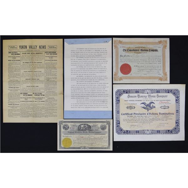 AK. Alaska and Yukon 1905 to 1919 dated Mining Stocks, Bonds, and Ephemera
