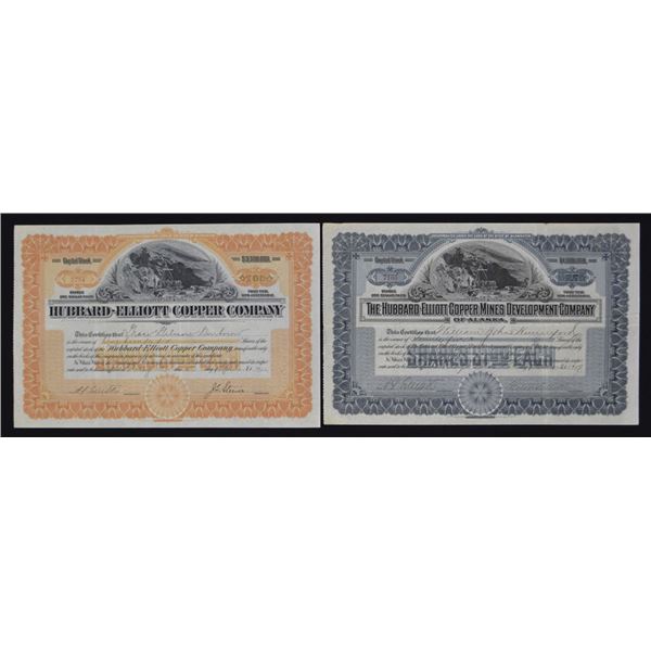 AK. Hubbard Elliot Copper Mines Development Company of Alaska, 1907 and 1912, I/U Stock Pair.