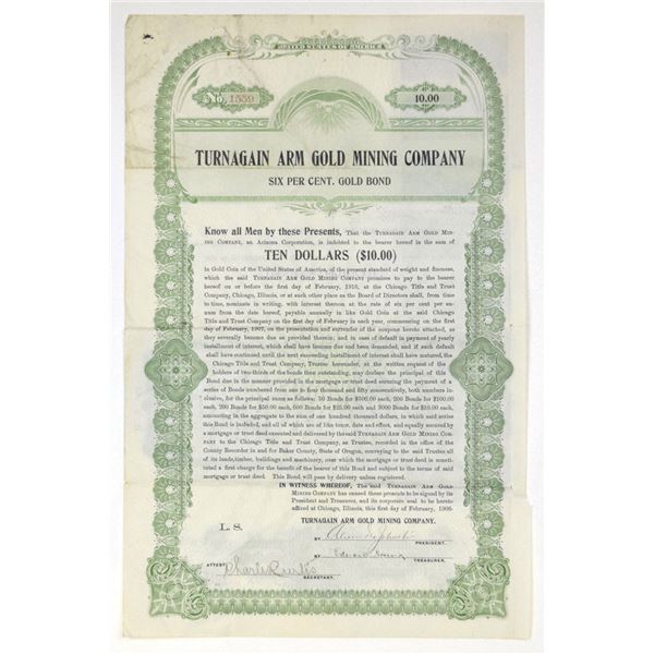 AK. Turnagain Arm Gold Mining Co., 1906, I/U 6% Gold Coupon Bond
