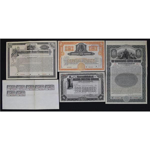 AZ. NY., Mining and Smelting Bond and Stock Quartet, 1888 to 1911.