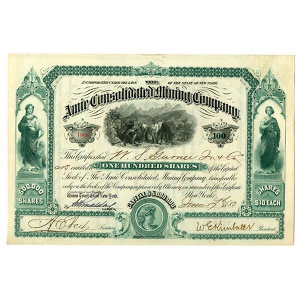 CO. Amie Consolidated Mining Company, 1880 I/U Stock Certificate