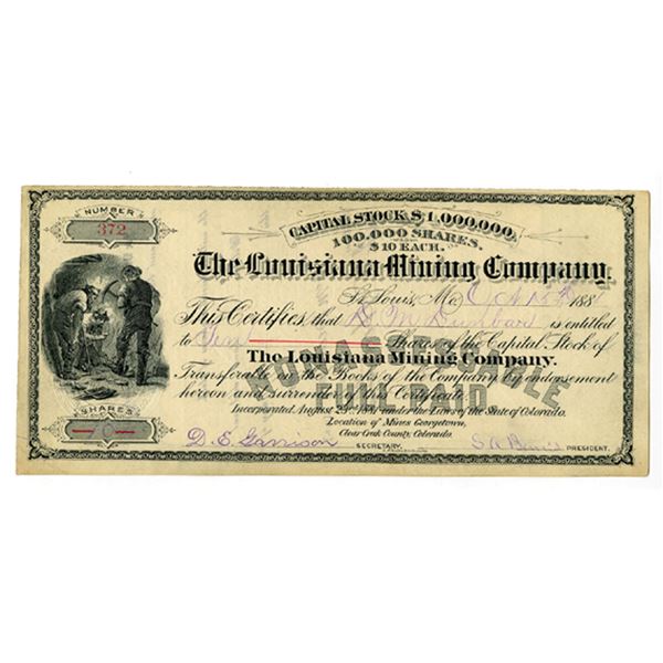 CO. Louisiana Mining Company, 1888, I/U Stock Certificate