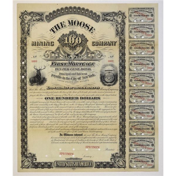 CO. Moose Mining Co., 1880, Specimen 10% Coupon Bond.