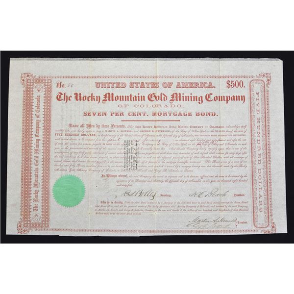 CO. Rocky Mountain Gold Mining Company of Colorado, 1864, I/U $500 7% Gold Coupon Bond.