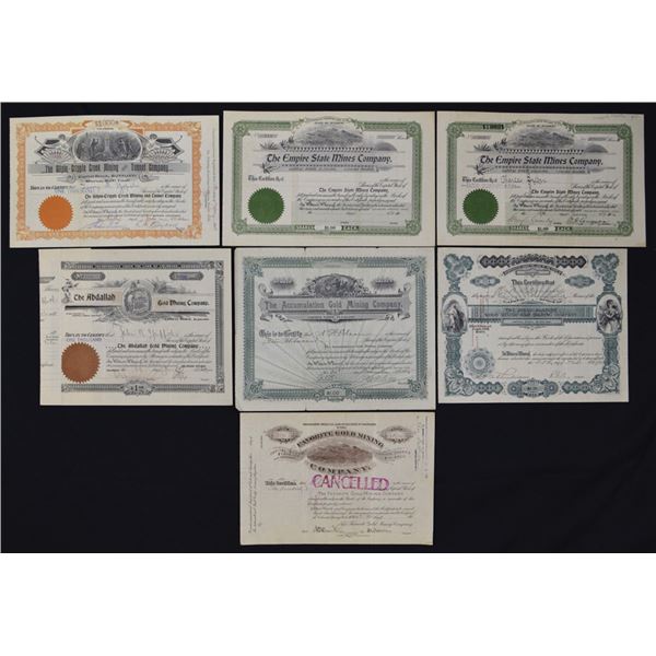 Colorado & Wyoming Stock Certificate Assortment, 1895 to 1904