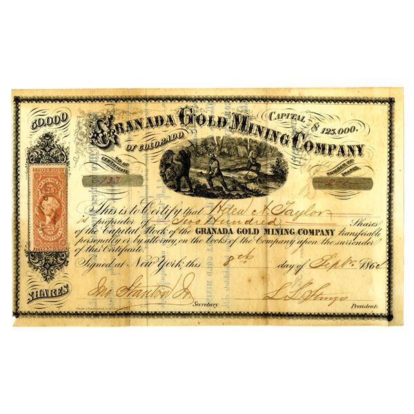 CO. Granada Gold Mining Company, 1864 I/U Stock Certificate.
