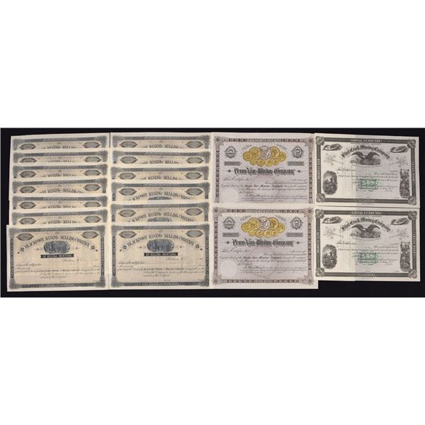 MT. Montana Mining Companies, 1880s to 1900s, U/U Stock Certificates Including Gold Coin Vignetted C