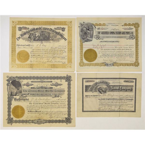 Gold Mining Issued Stock Quartet, 1903 to 1908.