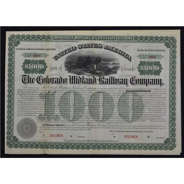 CO. Colorado Midland Railway, 1890, Specimen Bond.