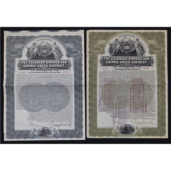 CO. Colorado Springs and Cripple Creek District Railway Co., 1900 and 1902, I/.U Gold Coupon Bond Pa