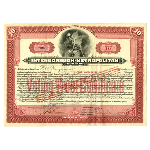 NY. Interborough-Metropolitan Co., 1916, I/U Voting Trust Certificate.
