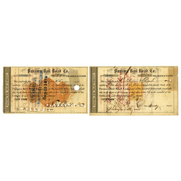 NY. Panama Rail Road Co., 1871 and 1872, I/C Stock Certificate Pair