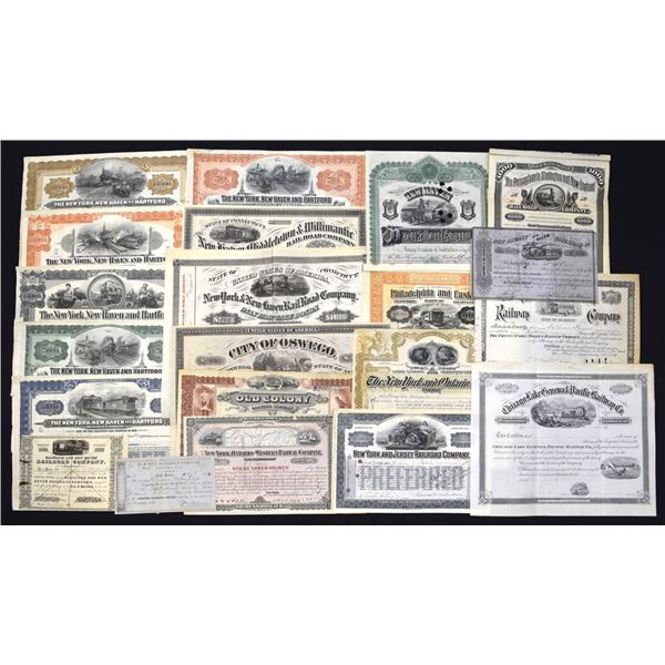 Northeastern Railroad Collection of Issued Stock and Bond Certificates, ca.1850s to 1930s