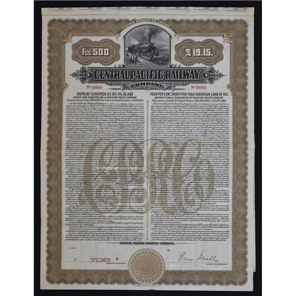 UT. Central Pacific Railway Co., "European Issue" Denominated in Frenc Francs and British Pounds,  1