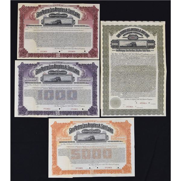 CA. & UT. San Pedro, Los Angeles & Salt Lake Railroad Co., 1911, Specimen Gold Bond Quartet.