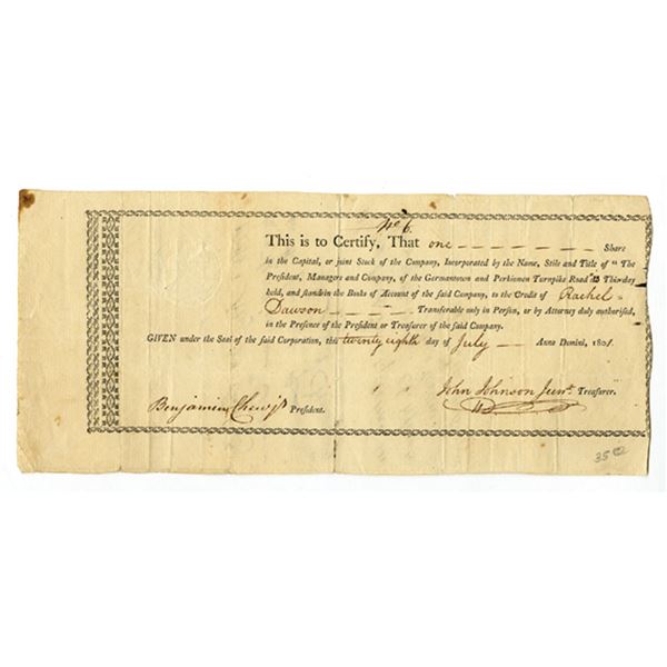 PA. President, Managers, and Company of the Germantown and Perkiomen Turnpike Road, 1801, I/U Stock 