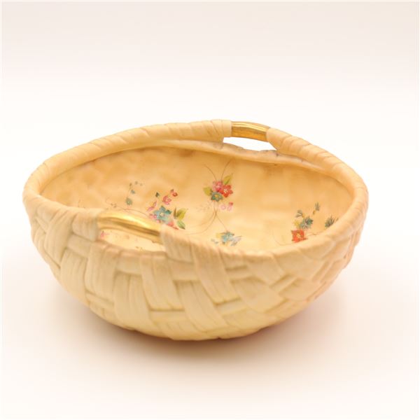 Royal Worcester Blush Ivory Basket-Form Bowl with Gilt Handles