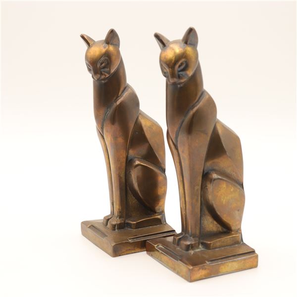 Pair of Art Deco Style Cast Metal Cat Bookends