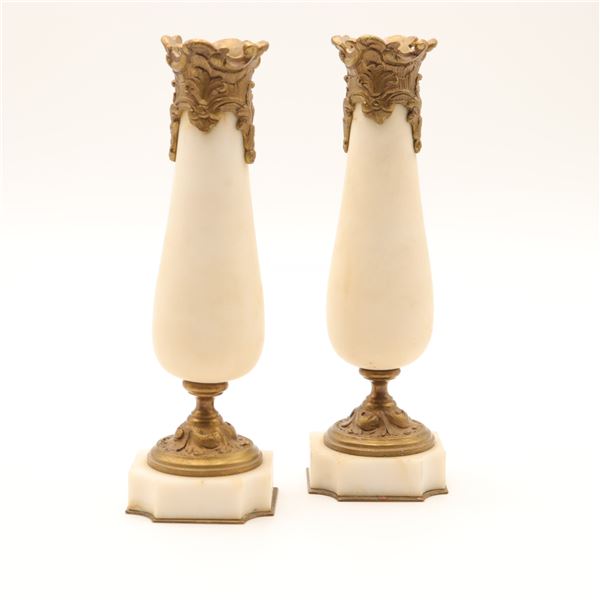 Pair of Marble and Gilt Metal Bud Vases