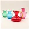 Image 1 : Group of Four Mid-Century Blown Art Glass Pitchers in Colored Optic Glass