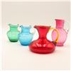 Image 2 : Group of Four Mid-Century Blown Art Glass Pitchers in Colored Optic Glass