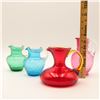 Image 4 : Group of Four Mid-Century Blown Art Glass Pitchers in Colored Optic Glass
