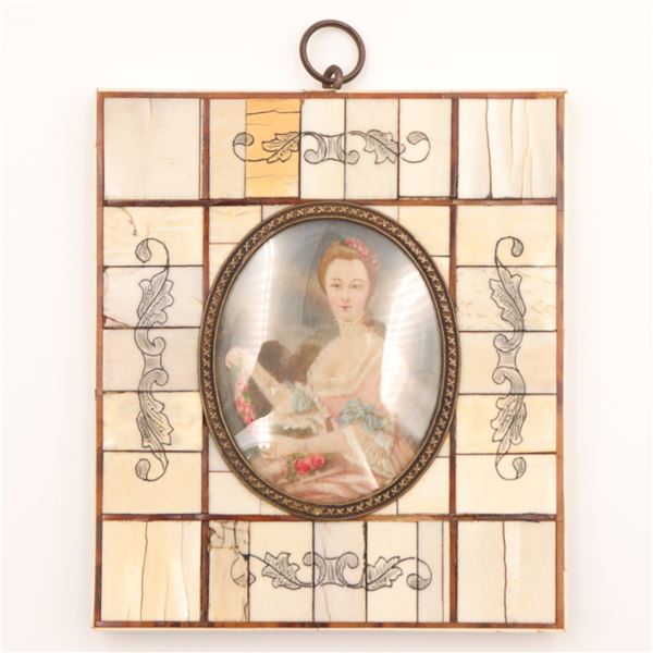 Portrait miniature of a lady with a garland of roses, French school, 19th century