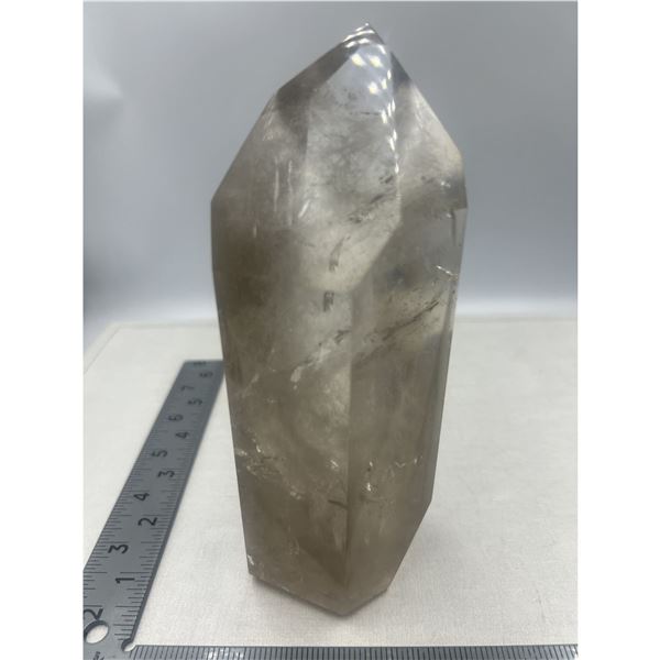 6.7 X 2.3 INCH SMOKY QUARTZ TOWER WITH GREEN GARDEN INCULSION