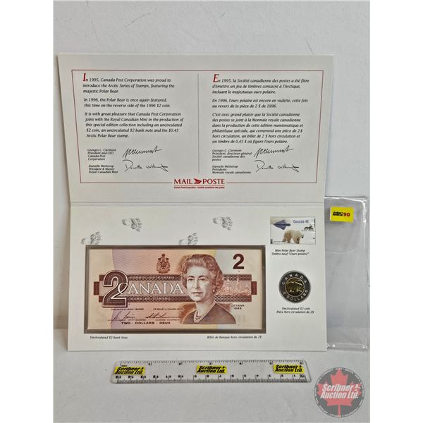 Canada Post 1996 : Canada's $2 Uncirculated Coin, Bank Note & Stamp Set