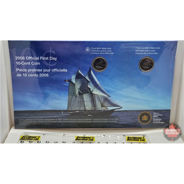 RCM Canada 2006 Official First Day 10-Cent Coins : First Mint Mark & First Non-Mint Mark (Unopened)