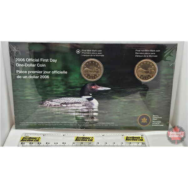 RCM Canada 2006 Official First Day One-Dollar Coins : First Mint Mark & First Non-Mint Mark (Unopene