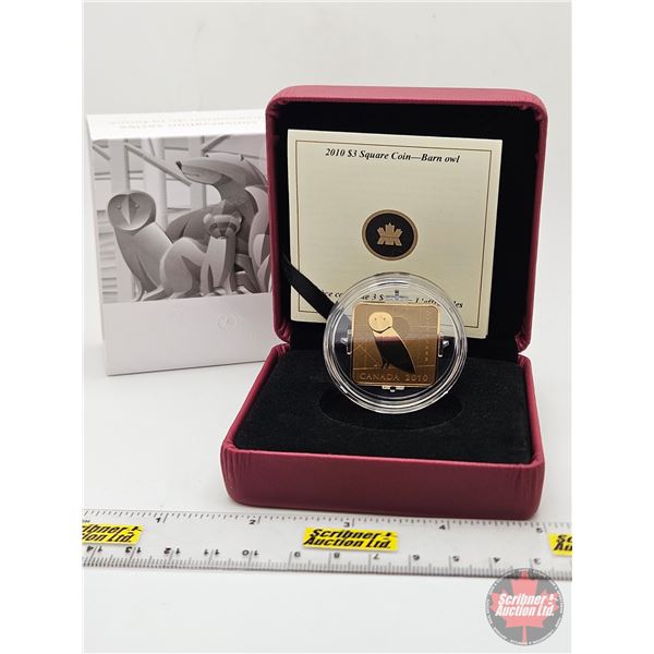 RCM Canada 2010 : $3 Square Coin : Barn Owl (92.5%) (COA #11527)